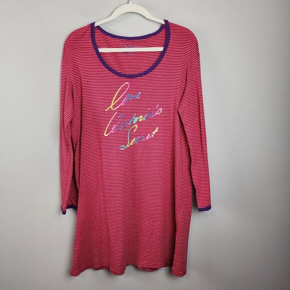 Victoria's Secret sz M long sleeve sleeping dress shirt rainbow stripes red - Picture 1 of 10
